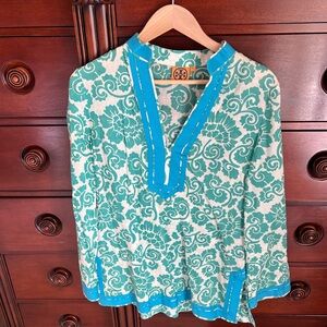 Blue and Green Patterned Women's Tunic